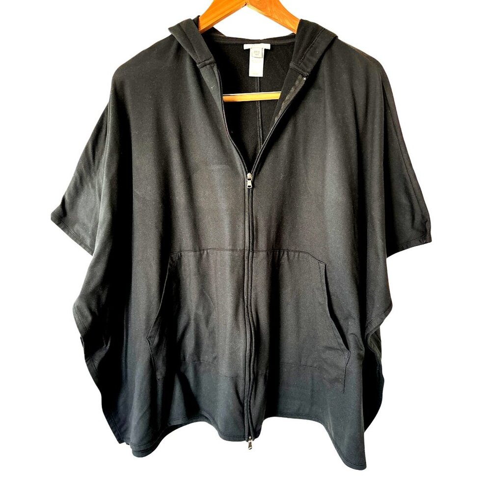 J. Jill Fit Black Stretch Zip‎ Up Cape Hooded Jacket Size XS / Small Athleisure